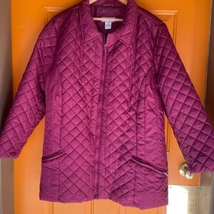 Elegant Women's Quilted Puffer Jacket - Deep Burgundy